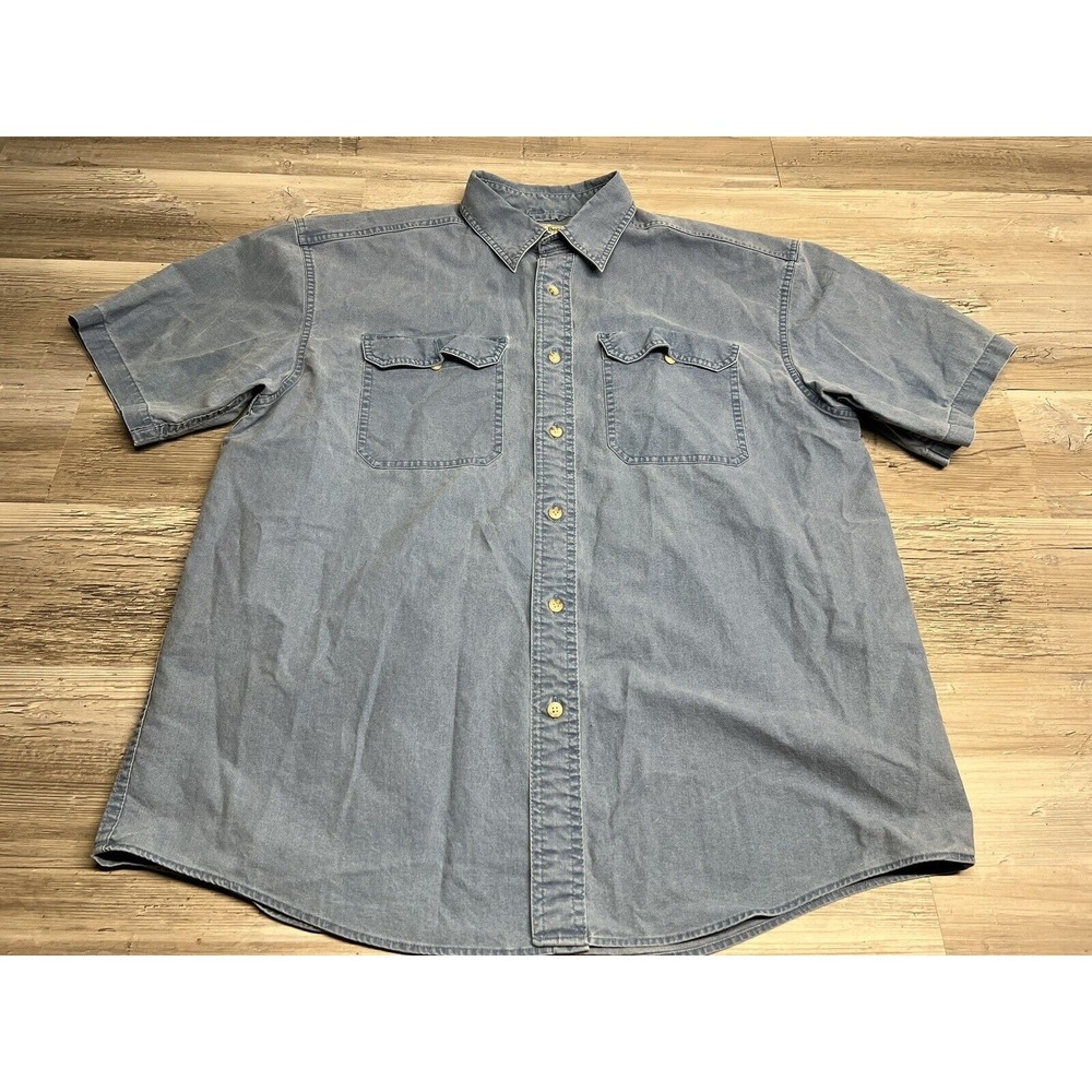 L.L. Bean‎ Traditional Fit Denim Brushpopper Shirt Cotton Short Sleeve L Reg